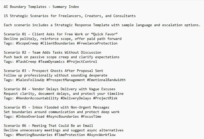 Preview of strategic boundary templates for creators and consultants.